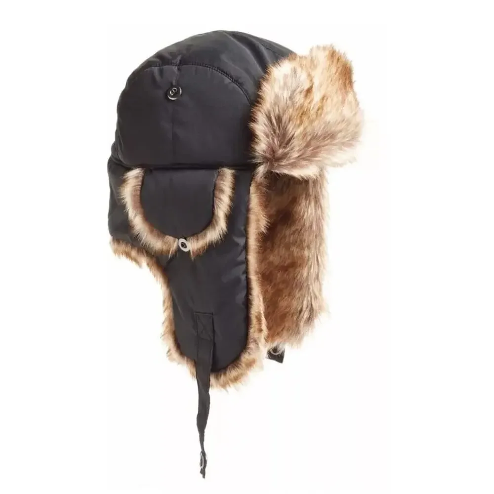 Mossimo Supply Co Trapper Hat Blue Faux Fur Trim Youth Size 12-16